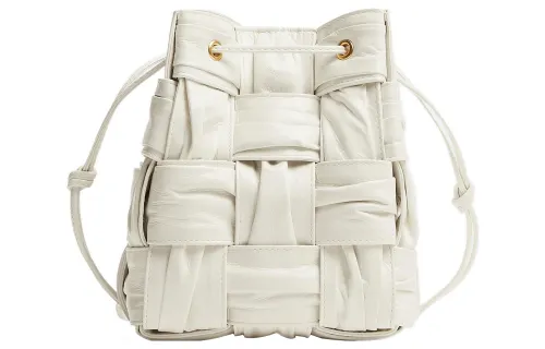 Bottega Veneta CASSETTE Sheepskin Bucket Bag, Crossbody Bag, Shoulder Bag Small Women's White