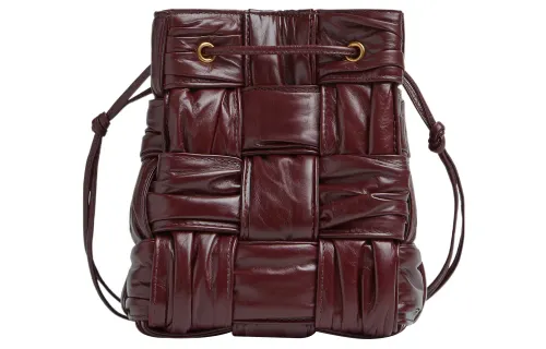 Bottega Veneta Plisse Intreccio Cassette Bucket Crossbody Bag Small Barolo