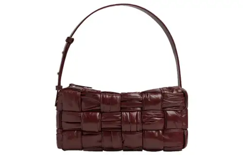 Bottega Veneta Plisse Intreccio Cassette Brick Shoulder Bag Barolo