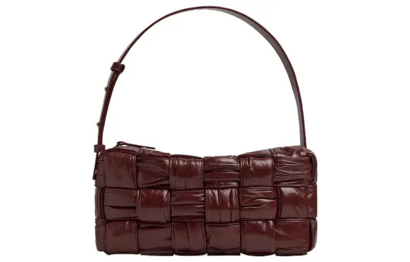 Bottega Veneta Plisse Intreccio Cassette Brick Shoulder Bag Barolo
