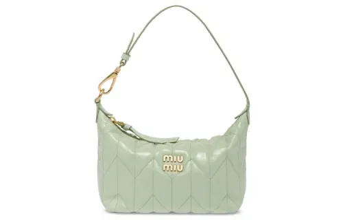 MIU MIU Matelassé Patent Leather Handbag, Shoulder Bag Mini Women's Green