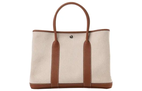 HERMES Garden Party Canvas With Leather Handbag 36 Women's Gold Brown/Sand Yellow