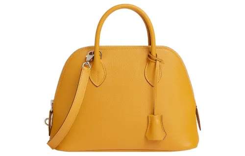 HERMES Bolide Evercolor Calfskin Bowling Bag, Shoulder Bag, Crossbody Bag, Handbag Women's Amber Yellow/Summer Pink