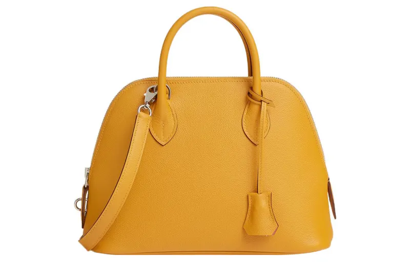 HERMES Bolide Evercolor Calfskin Bowling Bag, Shoulder Bag, Crossbody Bag, Handbag Women's Amber Yellow/Summer Pink
