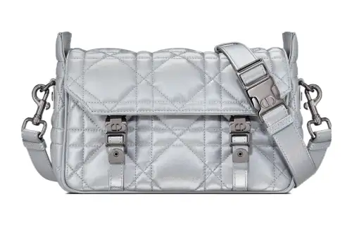 DIOR DiorCamp Cow Leather Messenger Bag, Crossbody Bag, Shoulder Bag Small Women's Silver