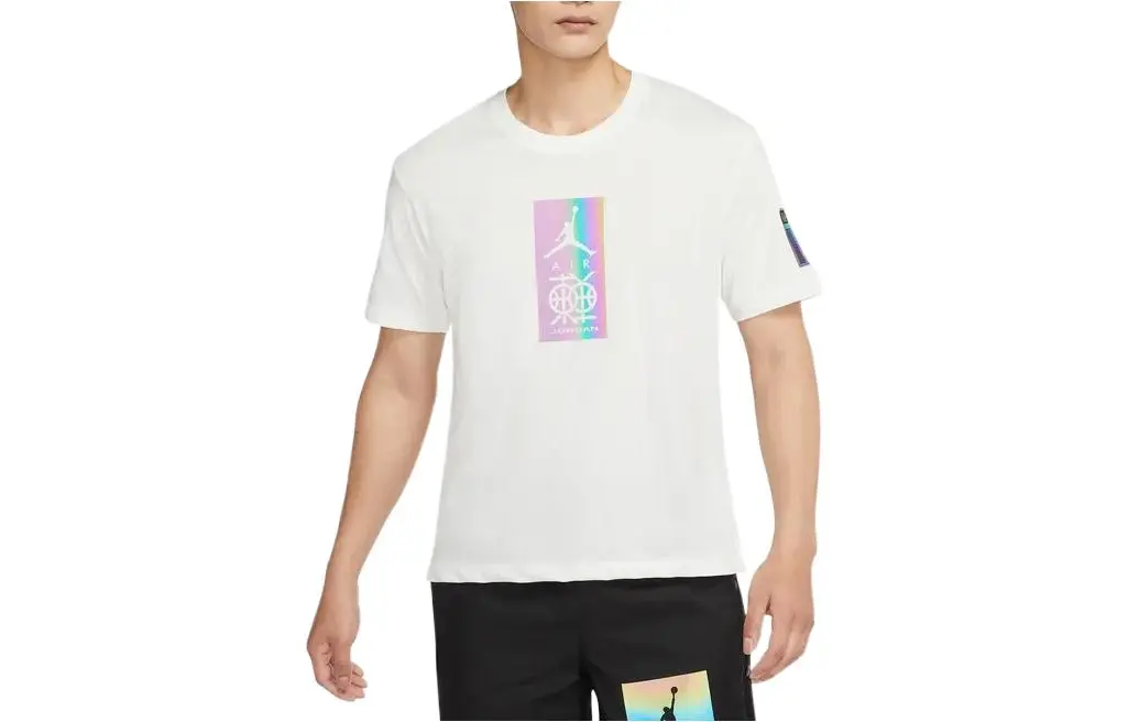 Jordan T-Shirts Men's White Crew Neck Moderate Straight Fit