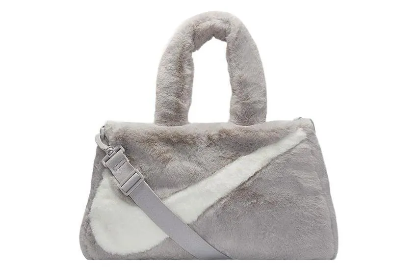 Nike Sportswear Faux Fur Tote Grey White Light Iron Ore