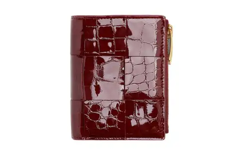 Bottega Veneta Shiny Cow Leather Wallet Small Women's Cherry Red