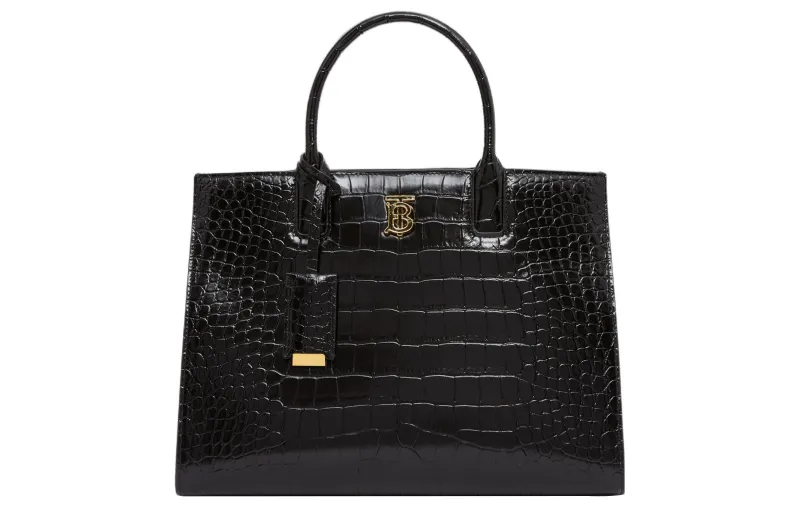 Burberry Frances Embossed Calfskin Shoulder Bag, Crossbody Bag, Handbag Small Women's Black