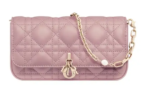 DIOR Lady Dior Wicker Pattern Sheepskin Handheld Crossbody One Shoulder Cell Phone Pouch Regular Women's Vintage Pink