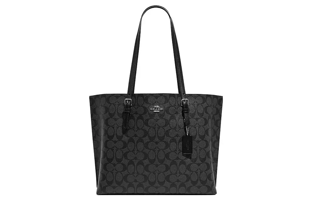 COACH Mollie Artificial Leather Tote Bag, Shopping Bag, Shoulder Bag 34 Women's Black