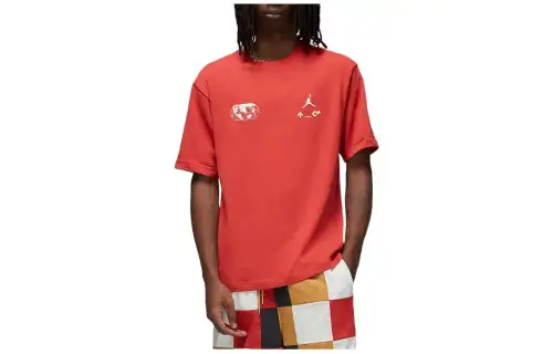Jordan T Shirts Men's Clay Red Crew Neck Moderate Straight Fit