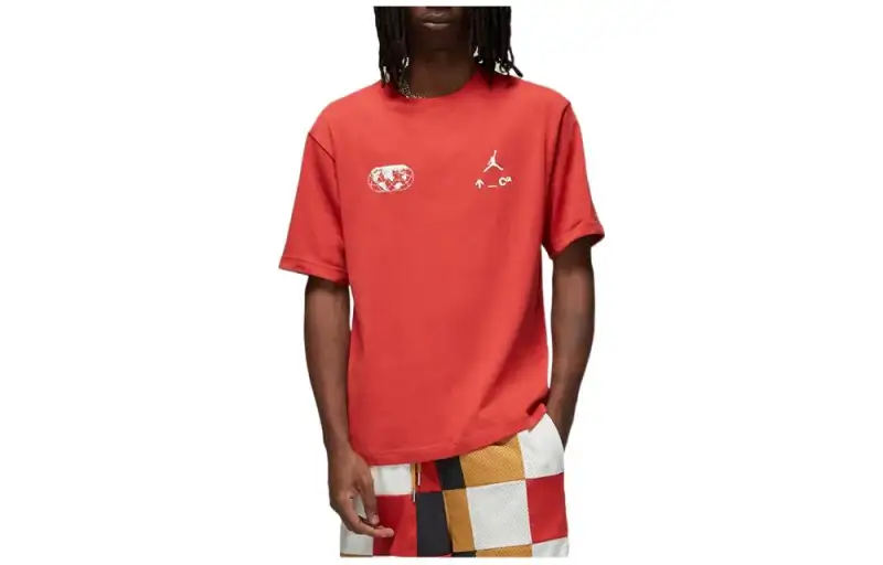 Jordan T Shirts Men's Clay Red Crew Neck Moderate Straight Fit