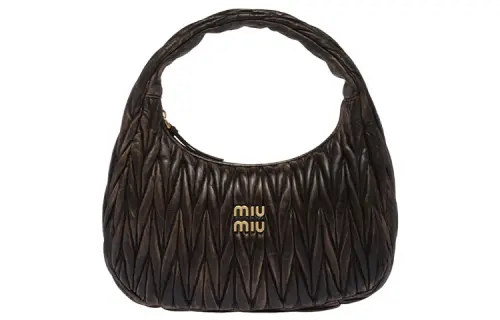 MIU MIU Matelassé Nappa Leather Hobo Bag Handbag Women's Black Gold
