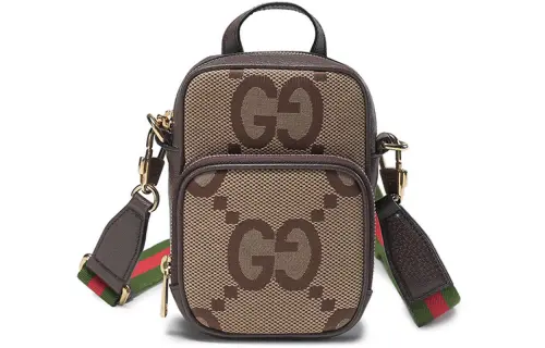 GUCCI Jumbo GG Canvas With Leather Handbag, Crossbody Bag, Shoulder Bag Regular Men's Camel Ebony