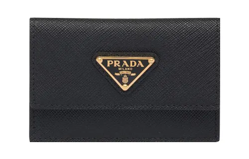 PRADA Saffiano Leather Card Holder Card Holder Women's Black