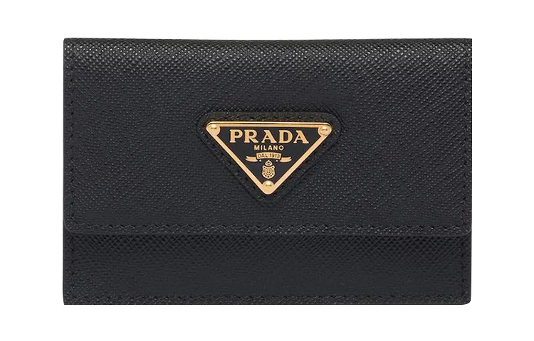 PRADA Saffiano Leather Card Holder Card Holder Women's Black