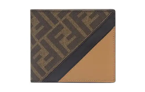 FENDI Cow Leather Patchwork Wallet Regular Men's Brown