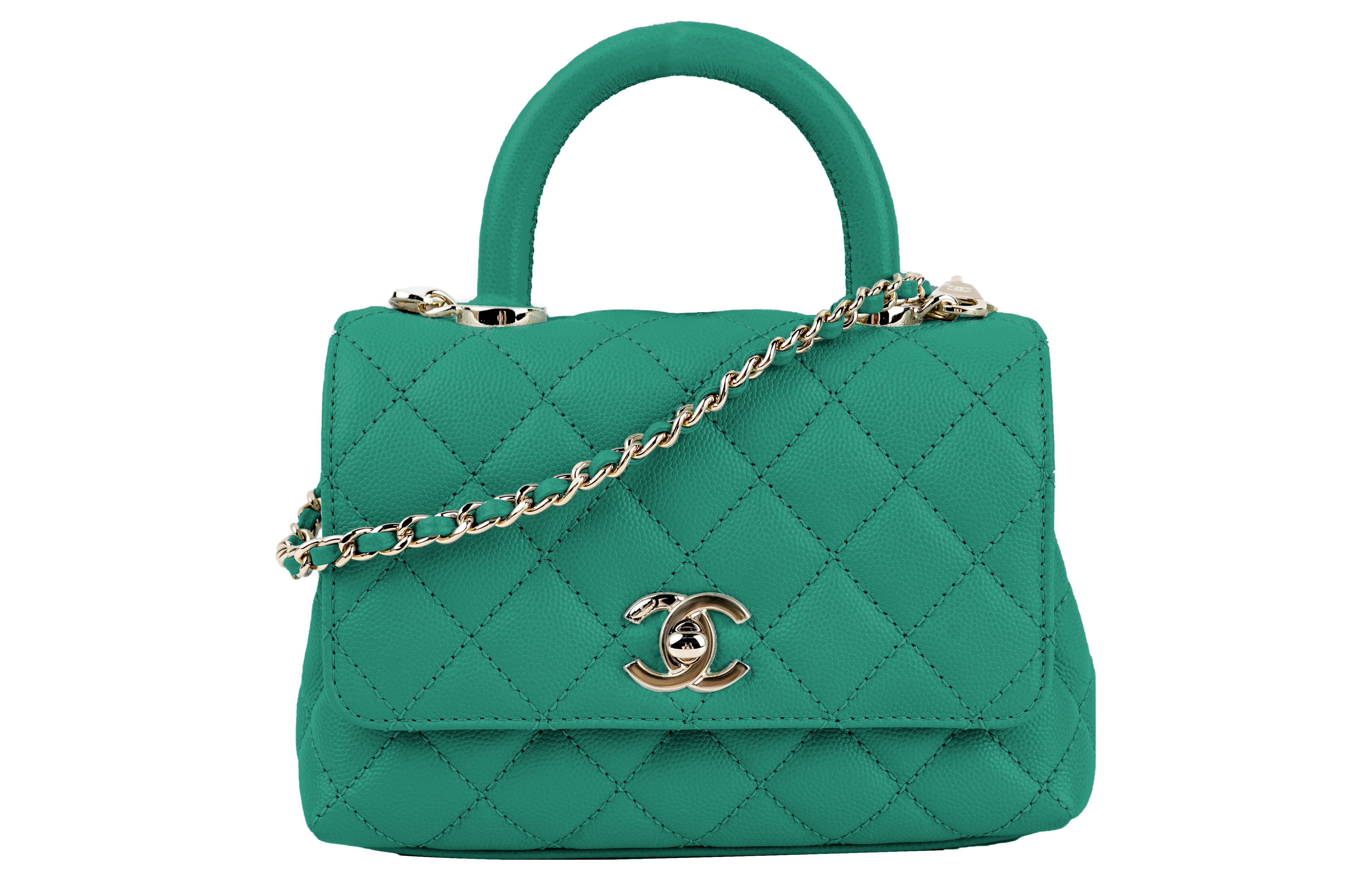 CHANEL Coco Handle Calfskin Crossbody One Shoulder Handbag Women's Green