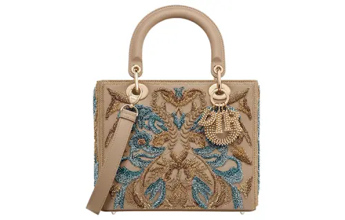 DIOR Lady Dior Embroidery With Cow Leather Handbag Shoulder Bag, Crossbody Bag, Handbag Medium Women's Beige