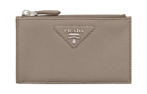 PRADA Leather Card Holder Card Holder Women's Gray
