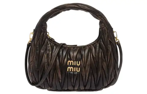 MIU MIU Matelassé Sheepskin Hobo Bag, Portable Crossbody Bag, Shoulder Bag Women's Sandy Brown