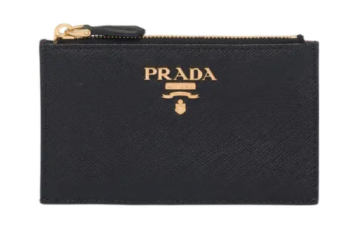 PRADA Saffiano Leather Card Holder Women's Black