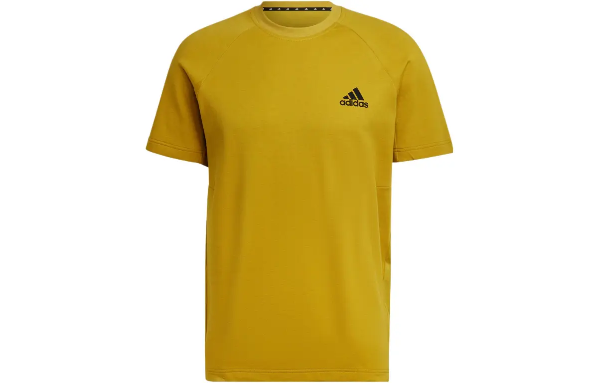 Adidas T-Shirts Men's Yellow Crew Neck Moderate Straight Fit