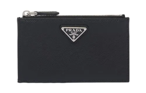 PRADA Saffiano Leather Card Holder Regular Women's Black