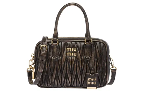 MIU MIU Matelassé Nappa Leather Top Handle Sand/Coffee