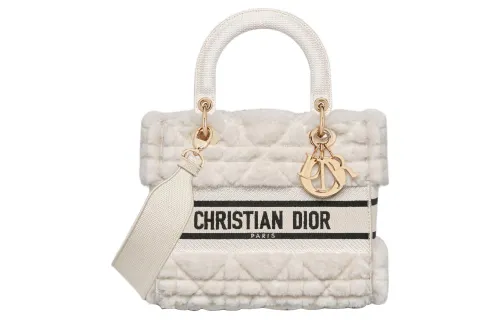 DIOR Lady D Lite Shearling Handbag, Shoulder Bag, Crossbody Bag, Handbag Medium Women's White