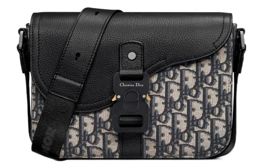 DIOR Saddle Cow Leather Saddle Bag, Messenger Bag, Crossbody Bag, Shoulder Bag Mini Men's Black & Beige