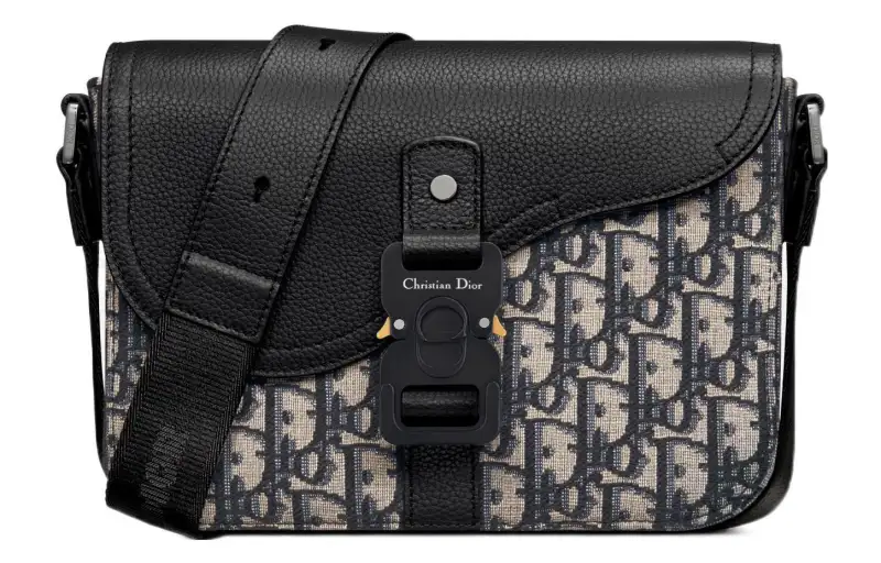 DIOR Saddle Cow Leather Saddle Bag, Messenger Bag, Crossbody Bag, Shoulder Bag Mini Men's Black & Beige