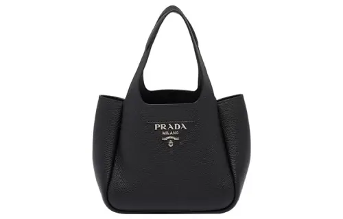PRADA Cow Leather Litchi Grain Basket Bag, Tote, Bucket Bag, Shopping Bag Women's Black