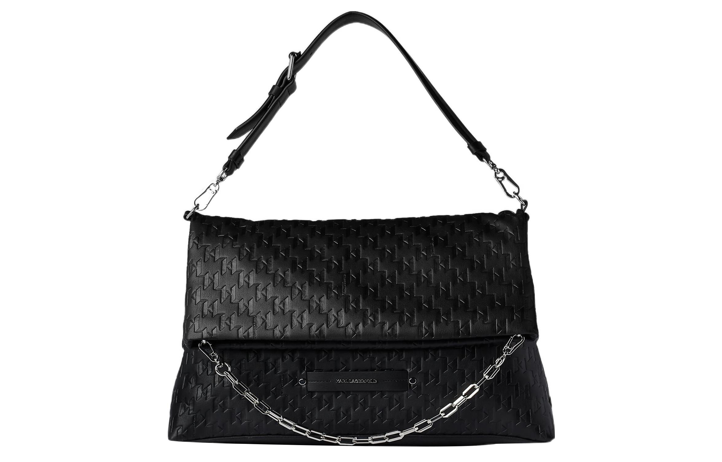 Folding adjustable polyurethane straps with letters, black one-shoulder bag