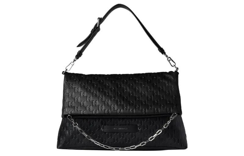 Folding adjustable polyurethane straps with letters, black one-shoulder bag