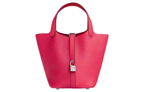 HERMES Picotin Lock Clemence Bullock Leather Basket Bag, Bucket Bag, Handbag 18 Women's Extreme Pink & New Red