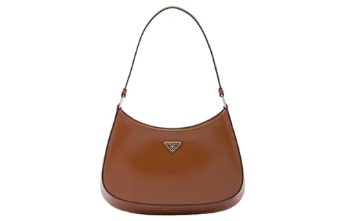 PRADA Cleo Shiny Leather Shoulder Bag, Crescent Bag, One Shoulder Handbag Regular Women's Brown