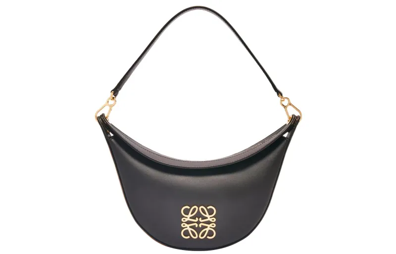 LOEWE Luna Cow Leather Hobo Bag, Handbag, Shoulder Bag Small Women's Black/Gold