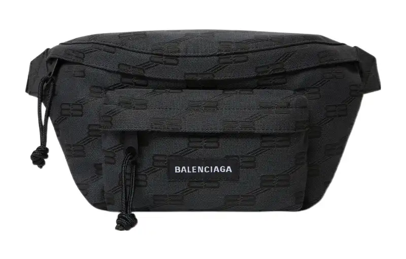 Balenciaga BB Monogram Signature Jacquard Canvas Bag Fanny Pack Medium Men's Black