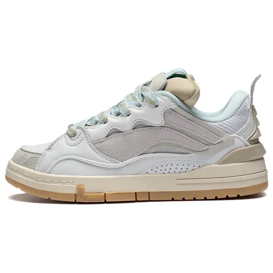 LiNing Wave Skateboard Shoes Women's Low-Top White Gray