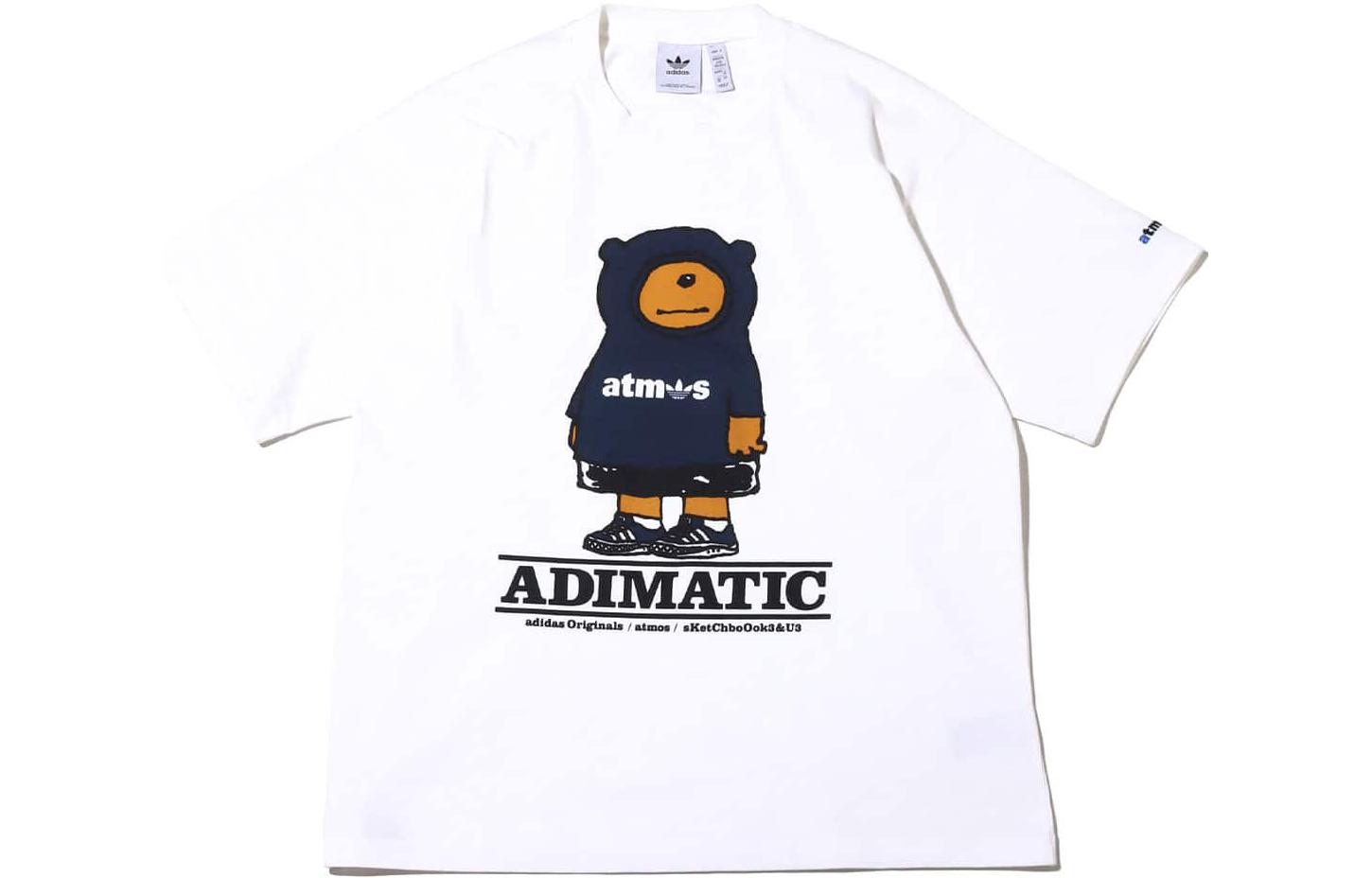 Adidas Originals Atmos ADIMATIC T Shirts Men's White Crew Neck Moderate Straight Fit