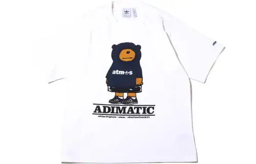 Adidas Originals Atmos ADIMATIC T Shirts Men's White Crew Neck Moderate Straight Fit