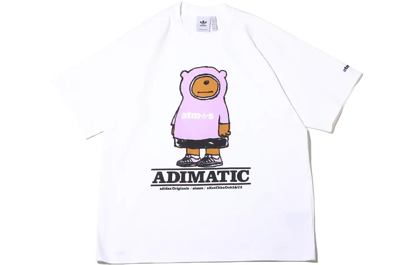 Adidas Originals Atmos ADIMATIC T Shirts Men's White Crew Neck Moderate Straight Fit