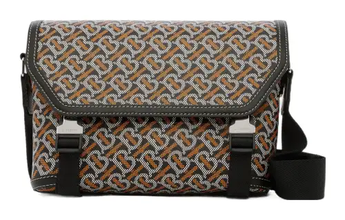 Burberry Calfskin Trim Messenger Shoulder Bag, Crossbody Bag Small Men's Black/Orange