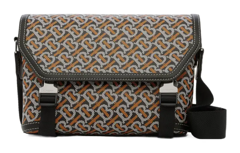 Burberry Calfskin Trim Messenger Shoulder Bag, Crossbody Bag Small Men's Black/Orange