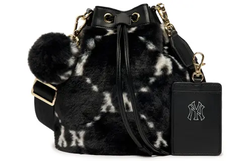 MLB Synthetic Leather Bucket Bag, Shoulder Bag, Crossbody Bag, Handbag Regular Women's Black