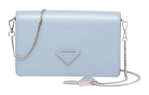 PRADA Shiny Leather Crossbody Bag, Shoulder Bag Women's Sky Blue