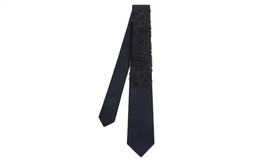 HERMES Tie 7 Tie Men's Marine Blue/Gold