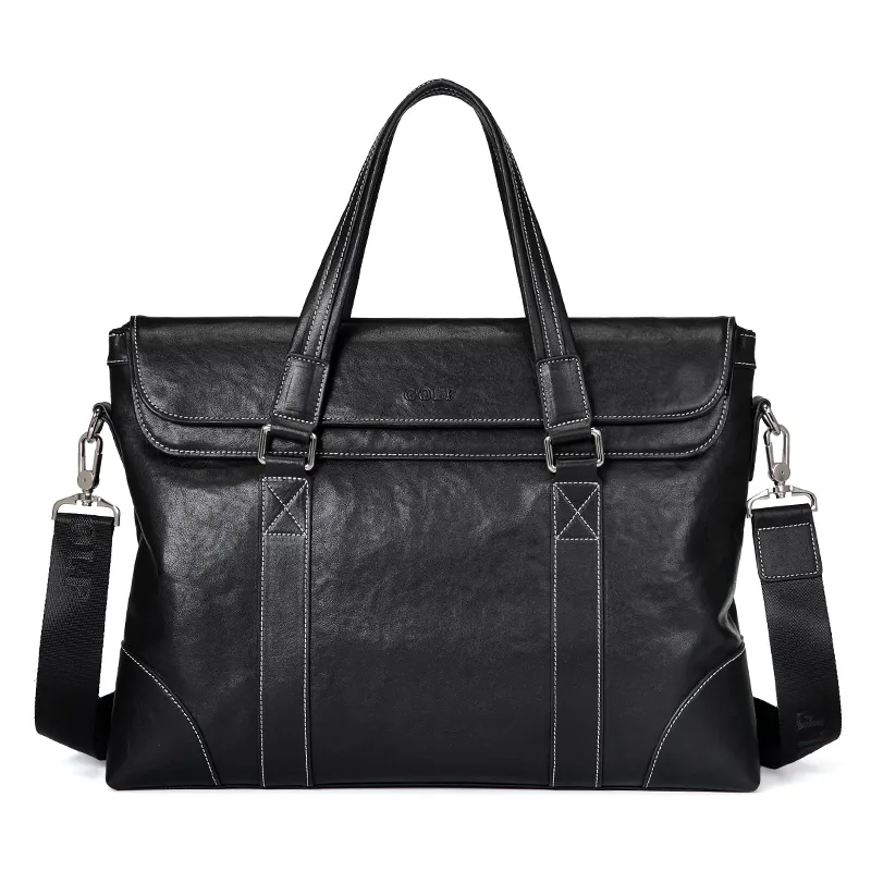 GOLF Top Grain Cow Leather Genuine Leather Briefcase Large Men's Black